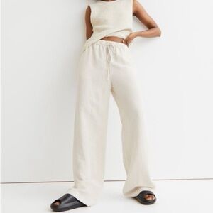NWT H&M Linen Blend Wide-Leg Pants in Cream Off-White Women’s Size XS